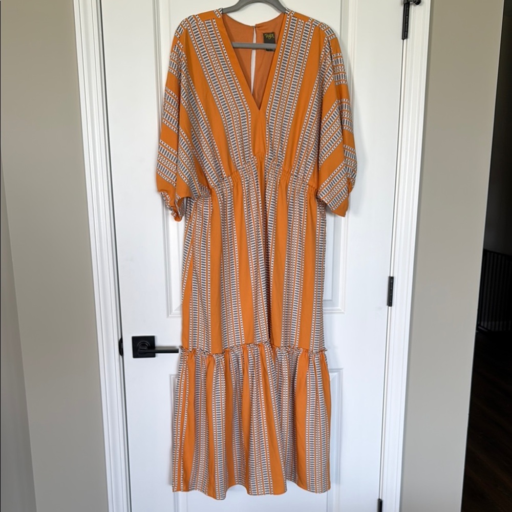 Taylor Orange Buttoned Maxi Dress with Plunge Neckline